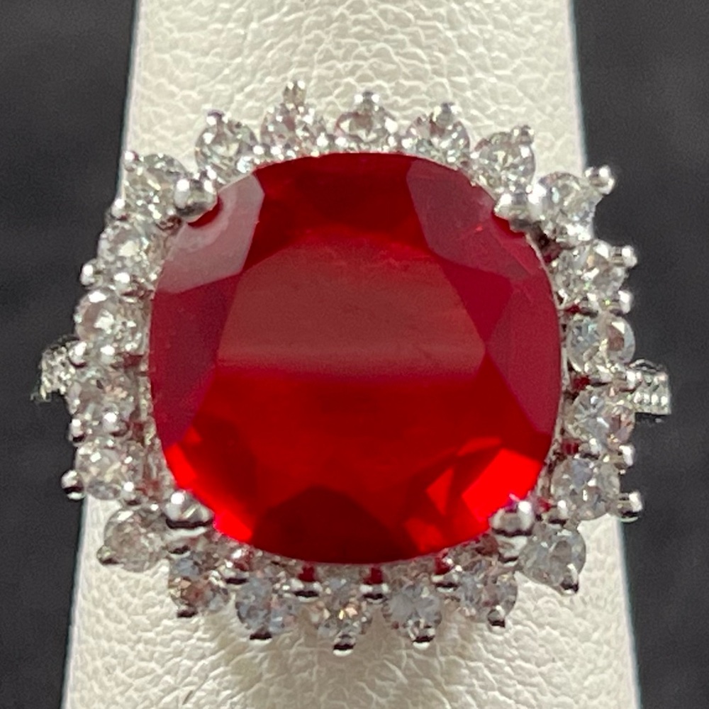 CZ & White Topaz Halo Sterling Silver Ring